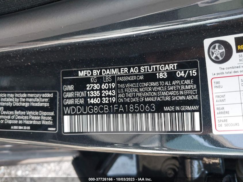 2015 MERCEDES-BENZ S-CLASS S 550 WDDUG8CB1FA185063