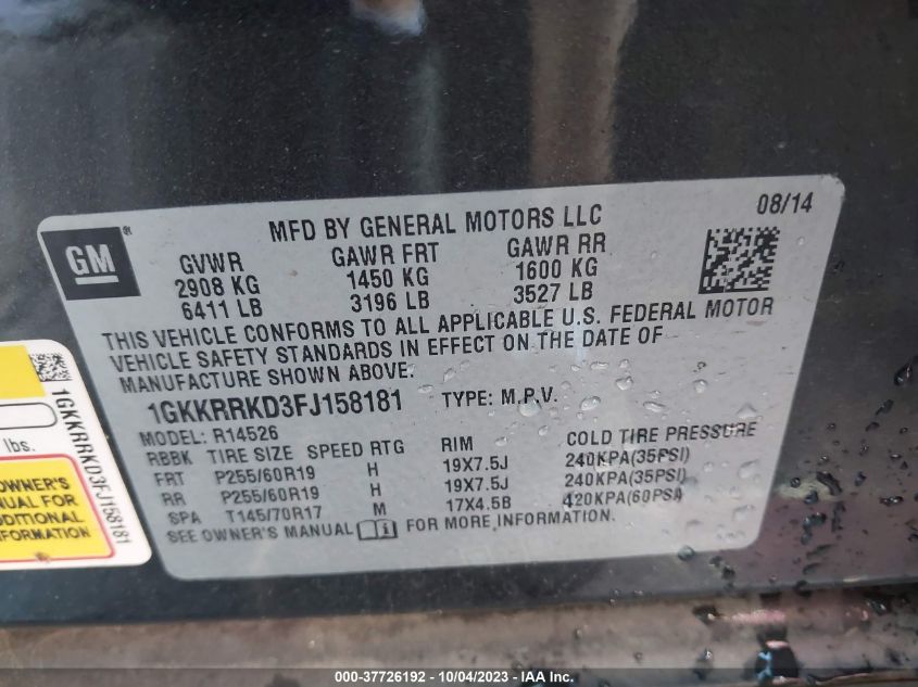 2015 GMC ACADIA SLT - 1GKKRRKD3FJ158181