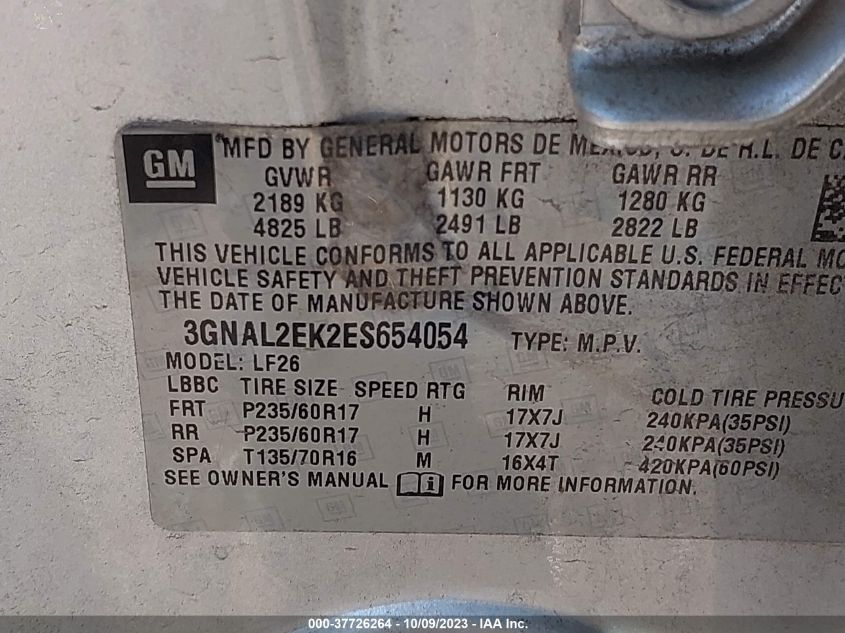 2014 CHEVROLET CAPTIVA SPORT FLEET LS 3GNAL2EK2ES654054
