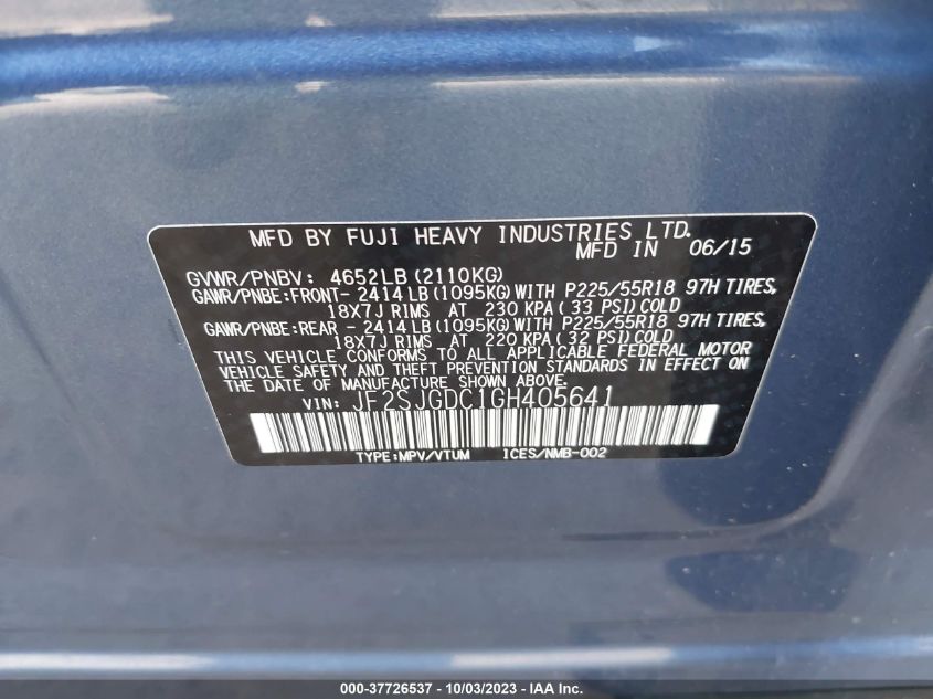 2016 SUBARU FORESTER 2.0XT PREMIUM - JF2SJGDC1GH405641