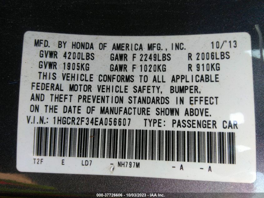 2014 HONDA ACCORD SEDAN LX - 1HGCR2F34EA056607