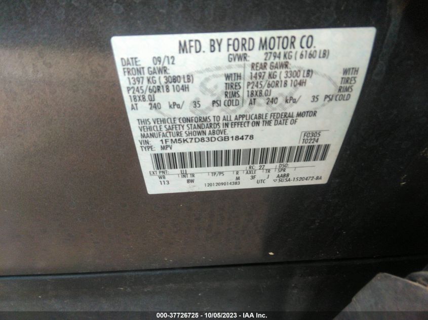2013 FORD EXPLORER XLT - 1FM5K7D83DGB18478