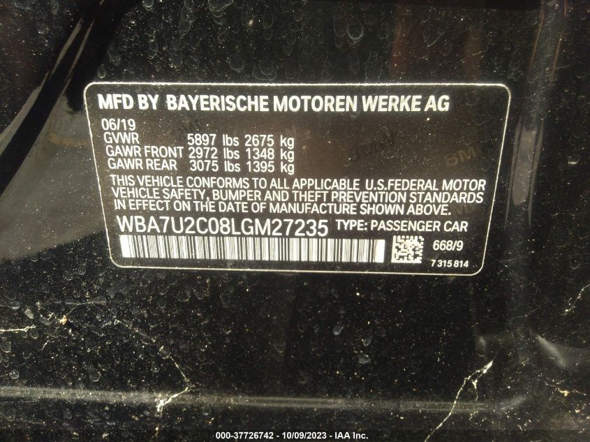 2020 BMW 7 SERIES 750I XDRIVE - WBA7U2C08LGM27235