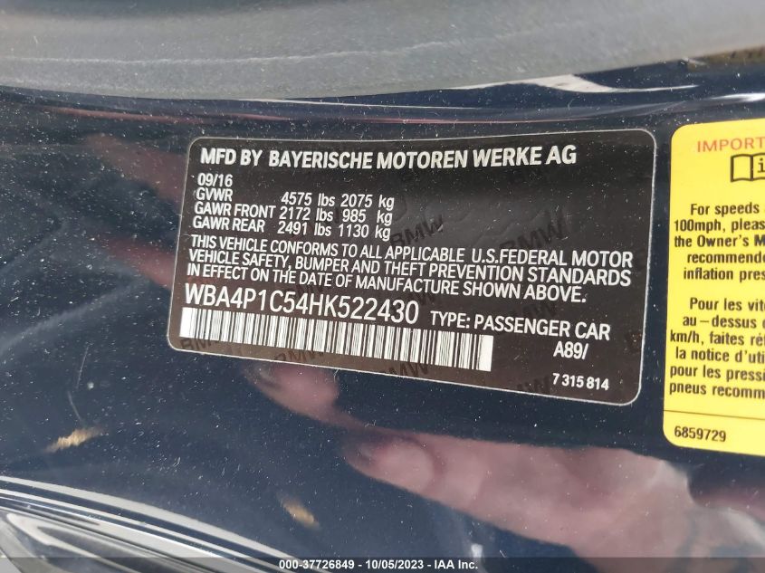 2017 BMW 440I WBA4P1C54HK522430
