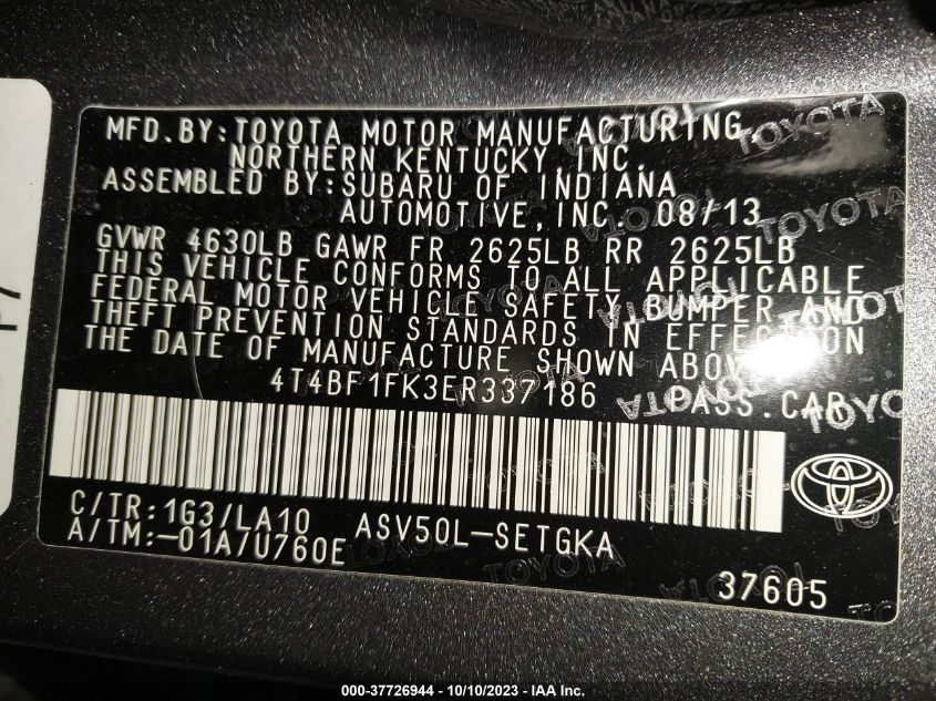2014 TOYOTA CAMRY L/LE/XLE/SE/SE SPORT - 4T4BF1FK3ER337186