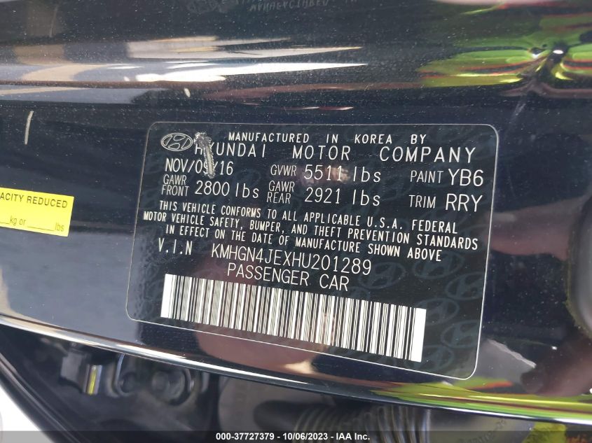2017 GENESIS G80 3.8 KMHGN4JEXHU201289