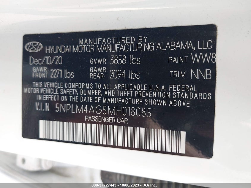 VIN 5NPLM4AG5MH018085 2021 HYUNDAI ELANTRA SEL