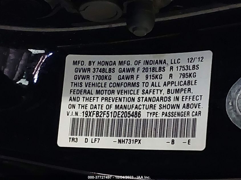 2013 HONDA CIVIC LX - 19XFB2F51DE205486
