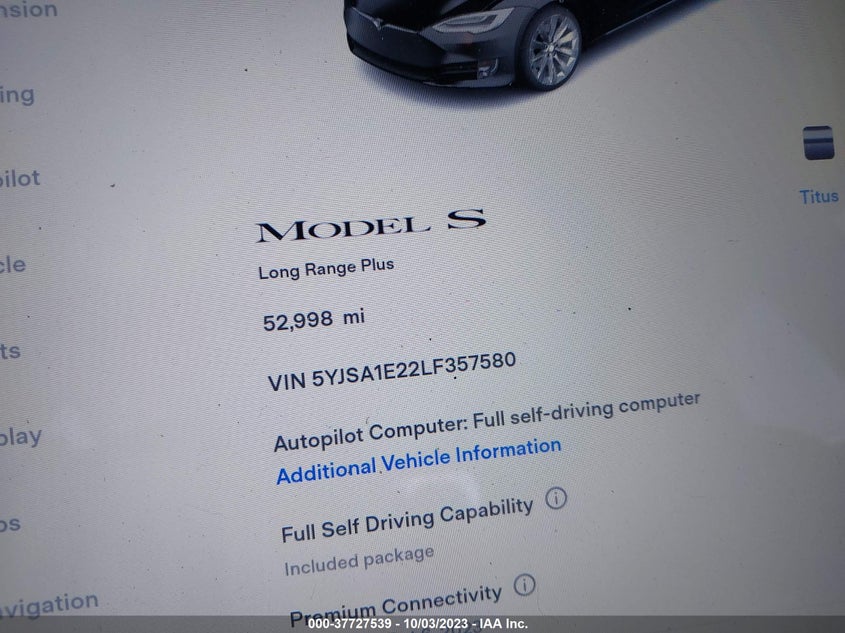 VIN 5YJSA1E22LF357580 2020 TESLA MODEL S