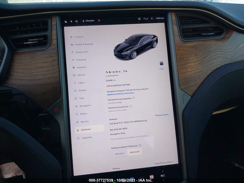 VIN 5YJSA1E22LF357580 2020 TESLA MODEL S