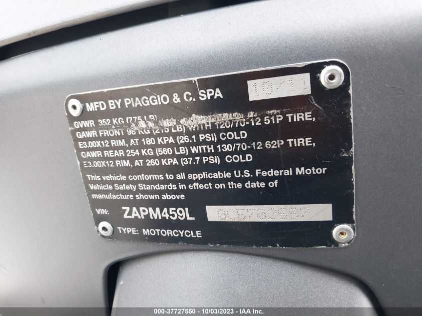 2012 VESPA GTS 300 SUPER ZAPM459L0C5702597