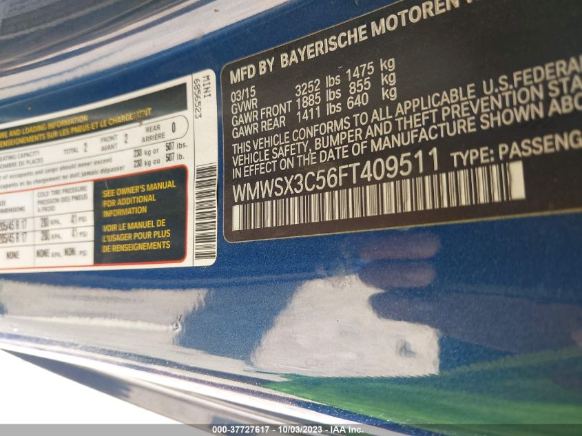 2015 MINI COOPER COUPE S WMWSX3C56FT409511