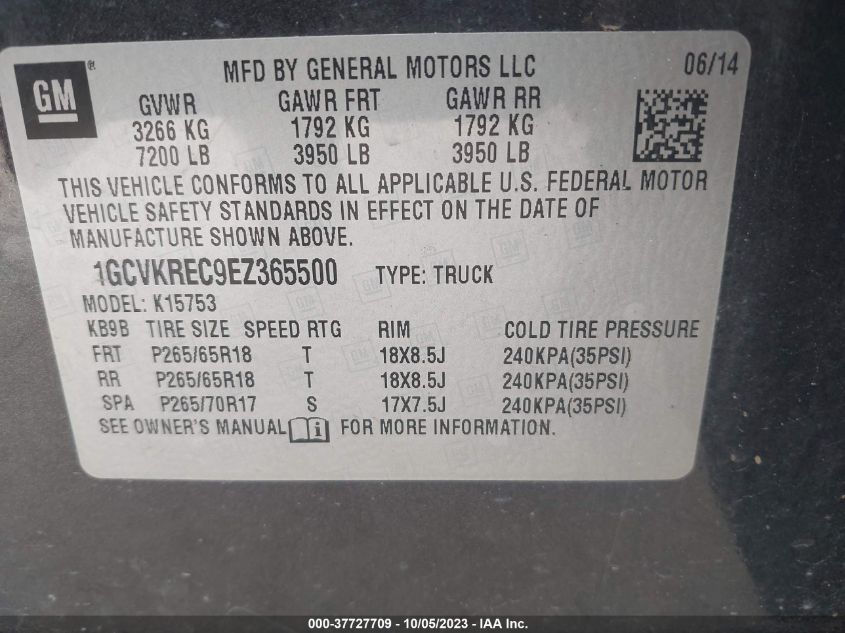 2014 CHEVROLET SILVERADO 1500 LT - 1GCVKREC9EZ365500