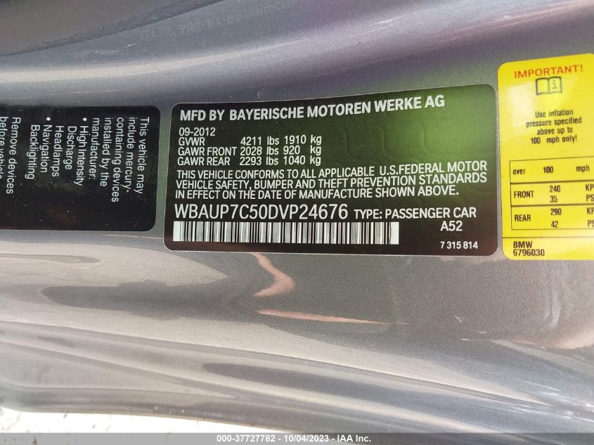 2013 BMW 1 SERIES 128I - WBAUP7C50DVP24676