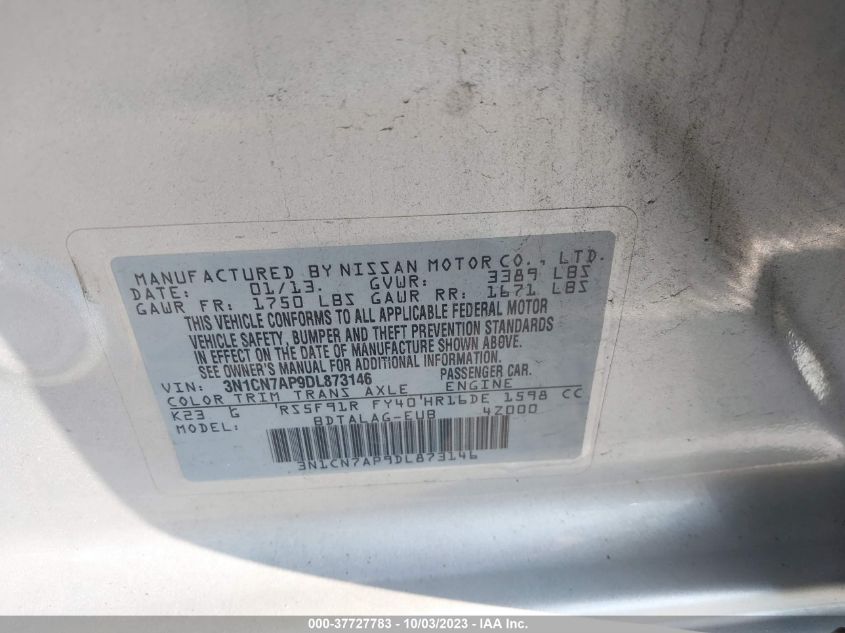 2013 NISSAN VERSA S - 3N1CN7AP9DL873146