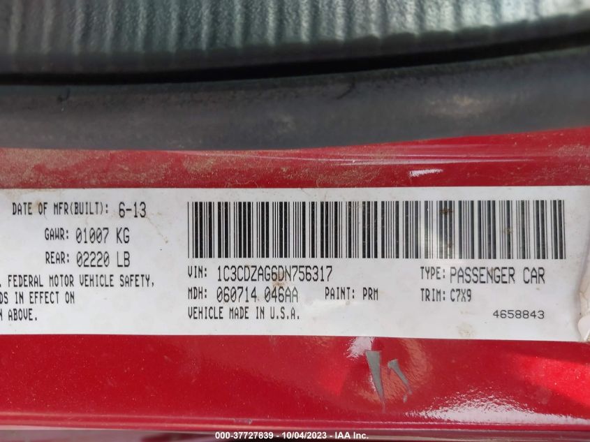 2013 DODGE AVENGER SE - 1C3CDZAG6DN756317