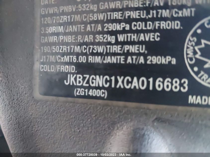 2012 KAWASAKI ZG1400 C JKBZGNC1XCA016683