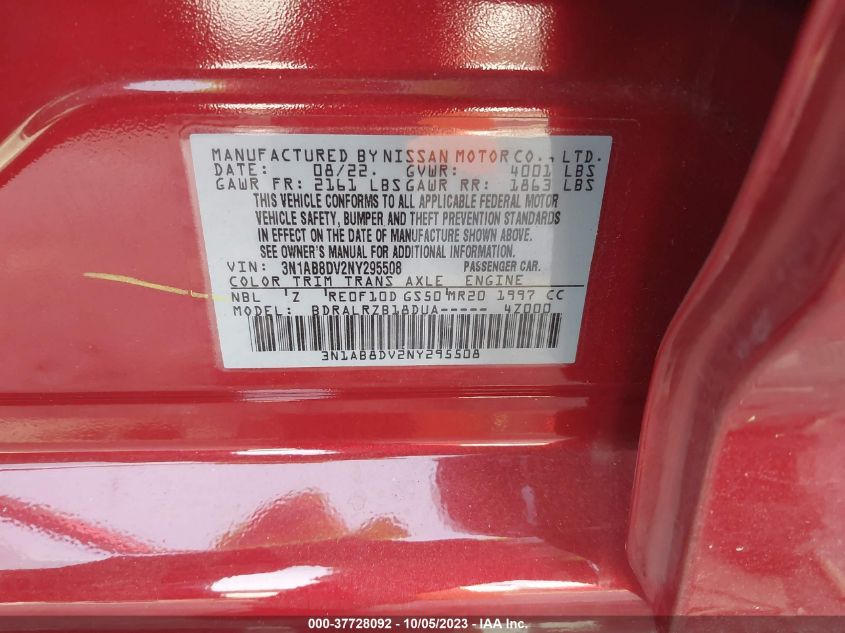 2022 NISSAN SENTRA SR - 3N1AB8DV2NY295508
