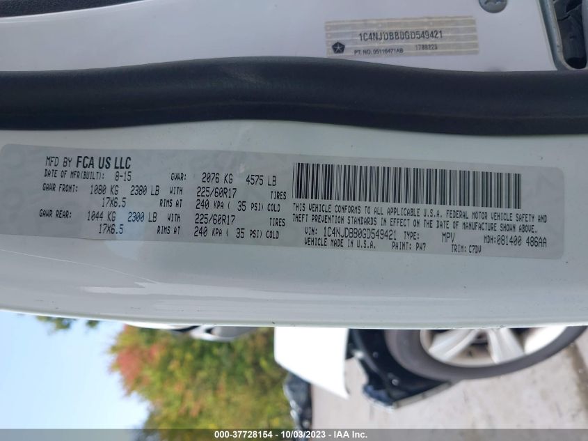 2016 JEEP COMPASS SPORT - 1C4NJDBBOGD549421