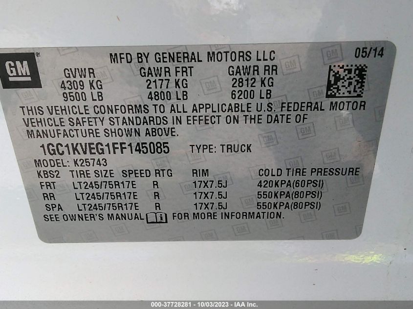 2015 CHEVROLET SILVERADO 2500HD LT - 1GC1KVEG1FF145085