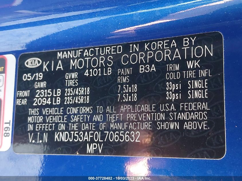 2020 KIA SOUL GT-LINE TURBO - KNDJ53AF0L7065632