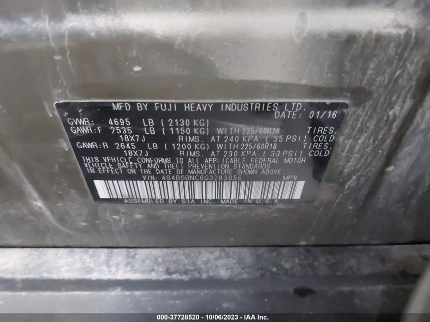 2016 SUBARU OUTBACK 2.5I LIMITED - 4S4BSBNC6G3283056