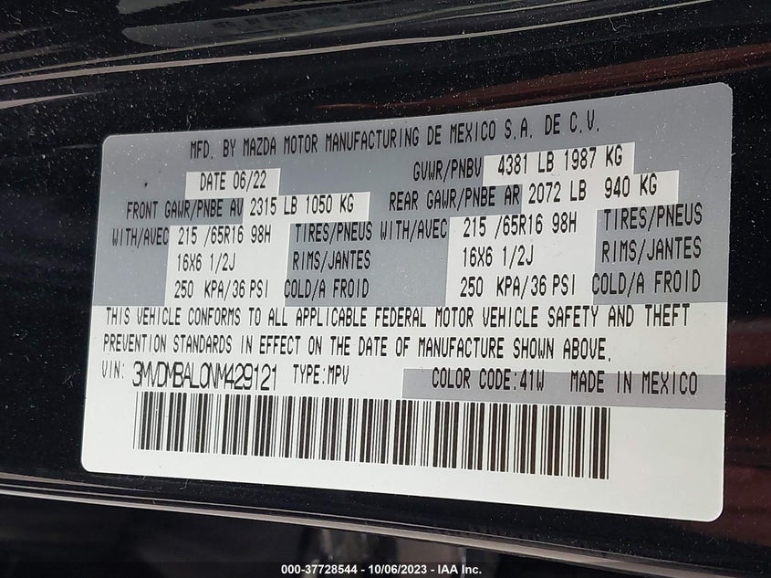 VIN 3MVDMBAL0NM429121 2022 MAZDA CX-30 2.5 S