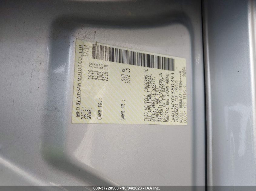 2015 NISSAN ALTIMA 2.5 S - 1N4AL3APXFN380393