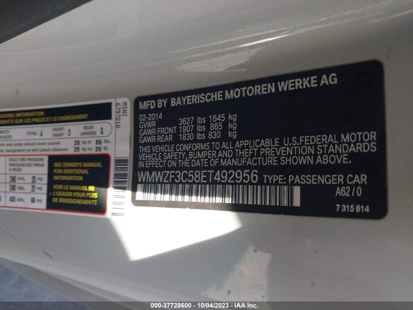 2014 MINI COOPER CLUBMAN WMWZF3C58ET492956