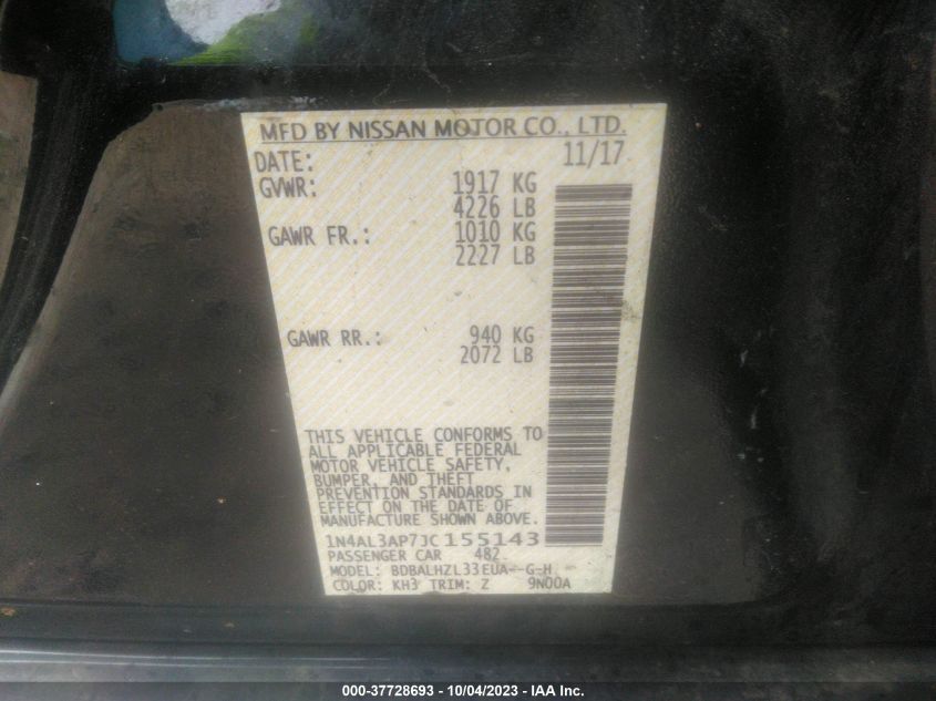 2018 NISSAN ALTIMA 2.5 SR - 1N4AL3AP7JC155143