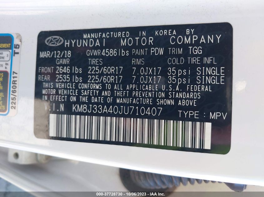 2018 HYUNDAI TUCSON SEL - KM8J33A40JU710407