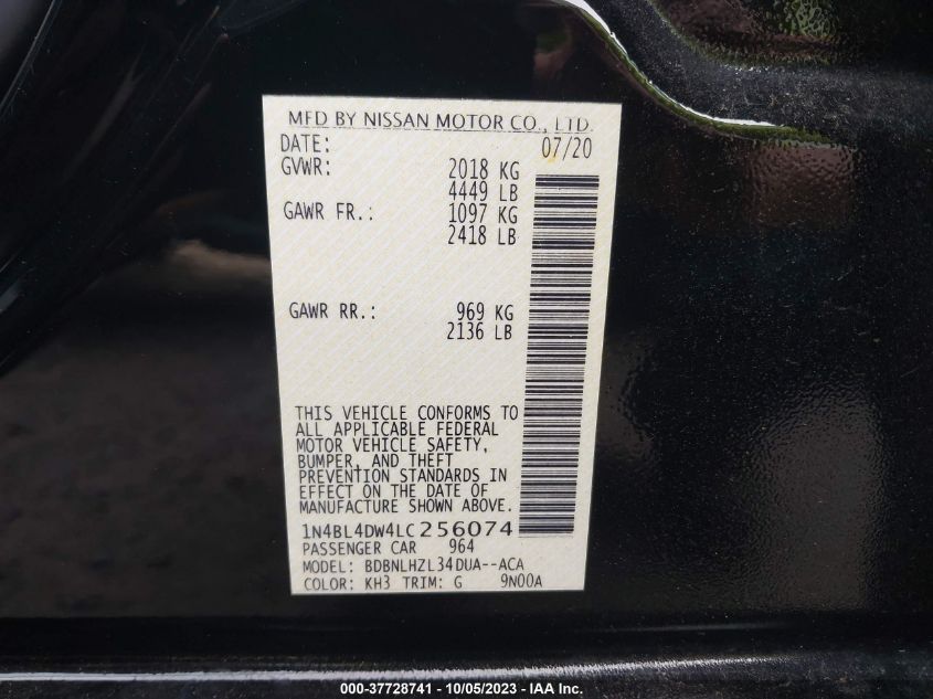 VIN 1N4BL4DW4LC256074 2020 NISSAN ALTIMA 2.5 SV