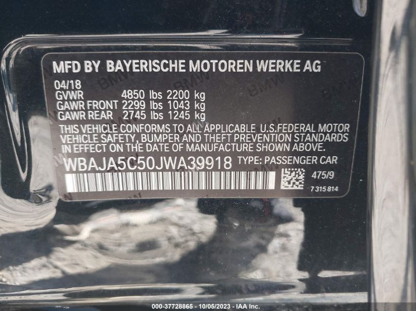 2018 BMW 530I WBAJA5C50JWA39918