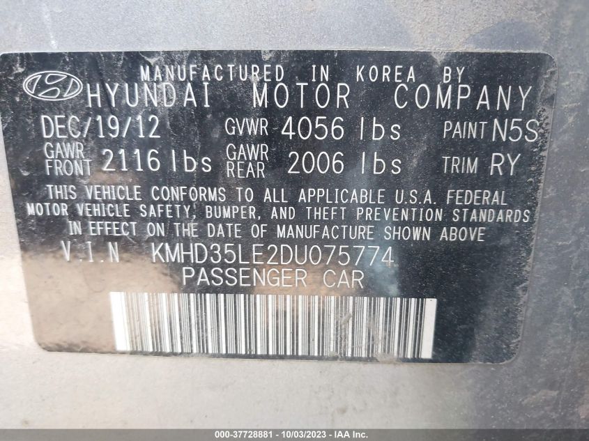 2013 HYUNDAI ELANTRA GT - KMHD35LE2DU075774