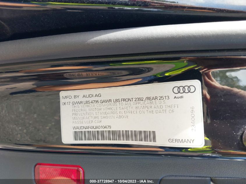 WAUDNAF4XJA010479 2018 AUDI A4, photo no. 9