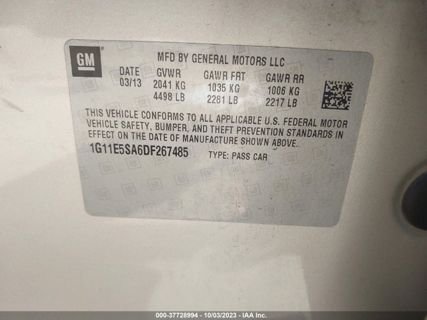 2013 CHEVROLET MALIBU LT - 1G11E5SA6DF267485