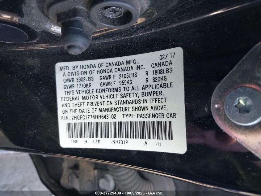 2017 HONDA CIVIC SEDAN EX-L - 2HGFC1F74HH643102