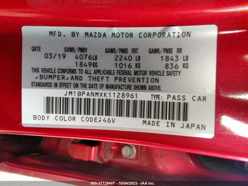 JM1BPANMXK1128961 Mazda Mazda3 Hatchback W/PREMIUM PKG 9