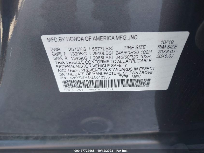 2020 ACURA MDX TECHNOLOGY - 5J8YD4H54LL010355