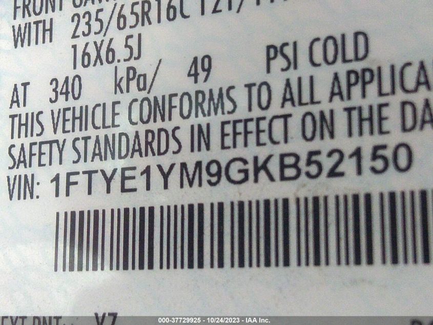 2016 FORD TRANSIT CARGO VAN 1FTYE1YM9GKB52150