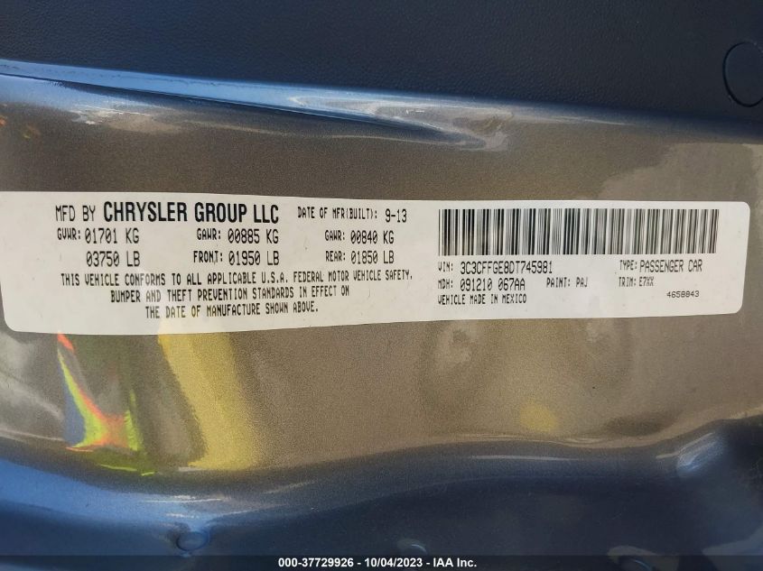 2013 FIAT 500E BATTERY ELECTRIC - 3C3CFFGE8DT745981