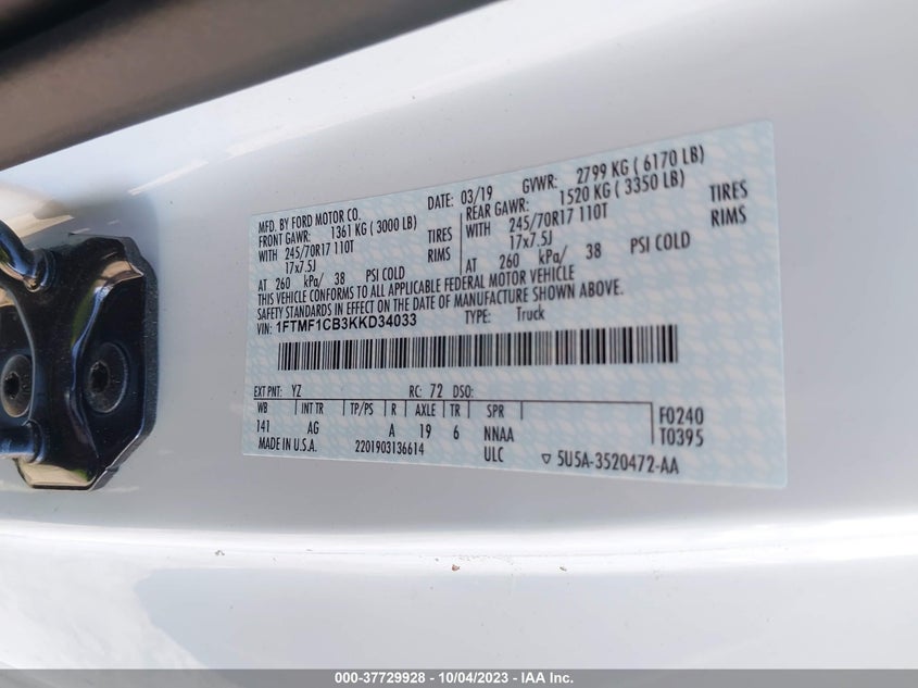 VIN 1FTMF1CB3KKD34033 2019 FORD F-150 XL/XLT