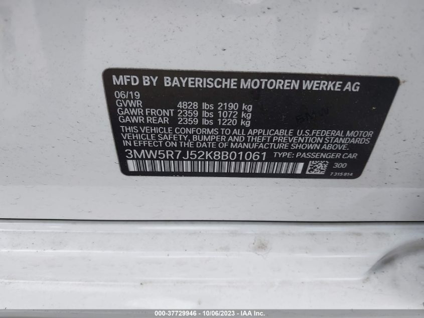 2019 BMW 3 SERIES 330I XDRIVE - 3MW5R7J52K8B01061