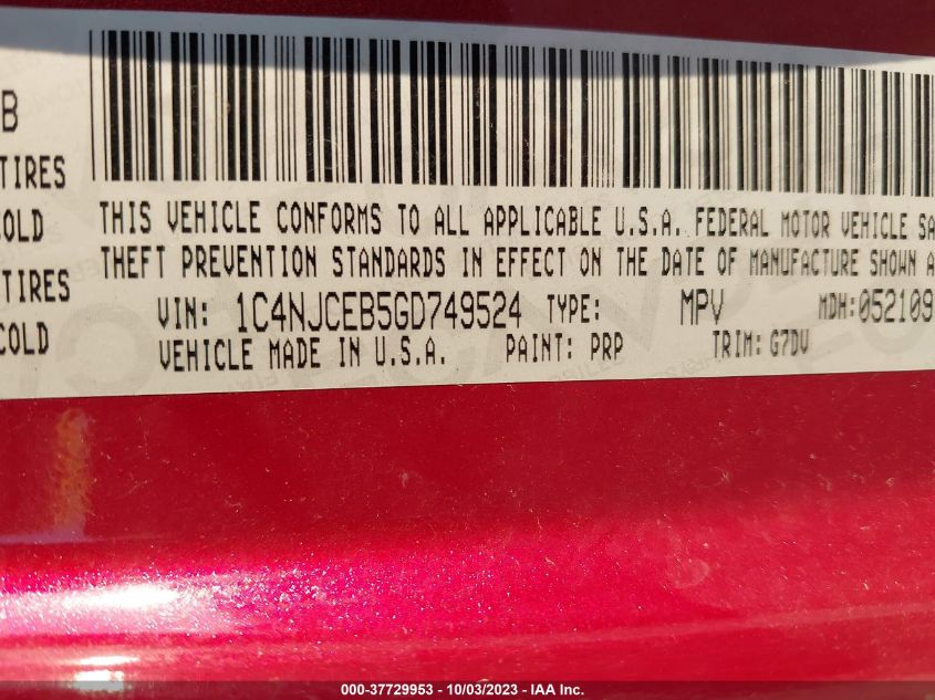 2016 JEEP COMPASS LATITUDE - 1C4NJCEB5GD749524
