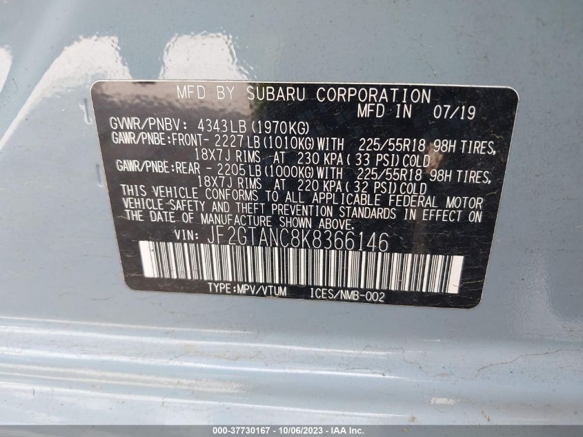 2019 SUBARU CROSSTREK LIMITED - JF2GTANC8K8366146
