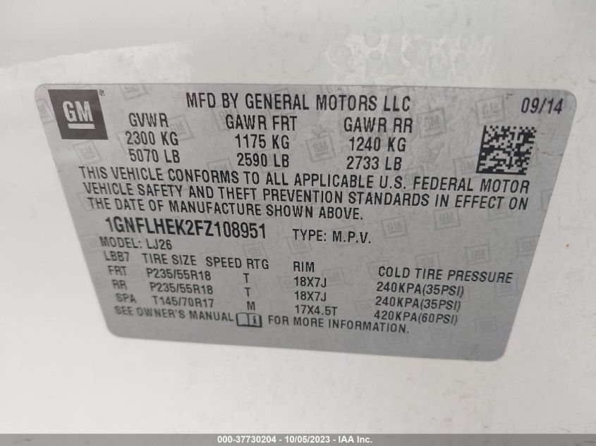 2015 CHEVROLET EQUINOX LTZ - 1GNFLHEK2FZ108951