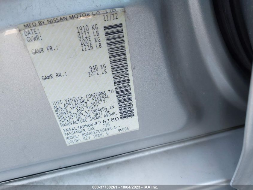 2013 NISSAN ALTIMA 2.5/S/SV/SL - 1N4AL3AP6DN476180