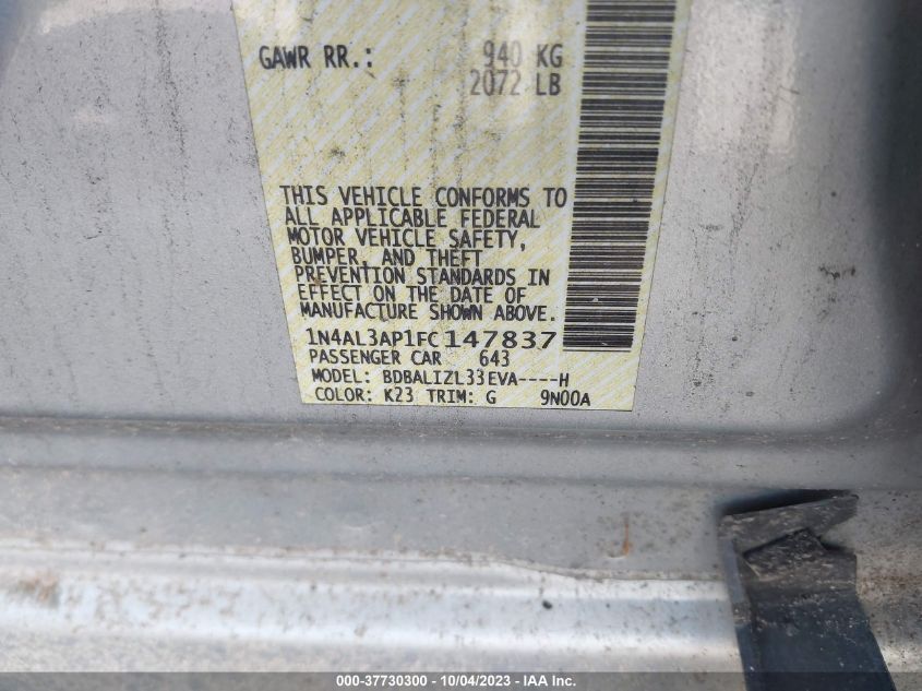 2015 NISSAN ALTIMA 2.5 SV - 1N4AL3AP1FC147837