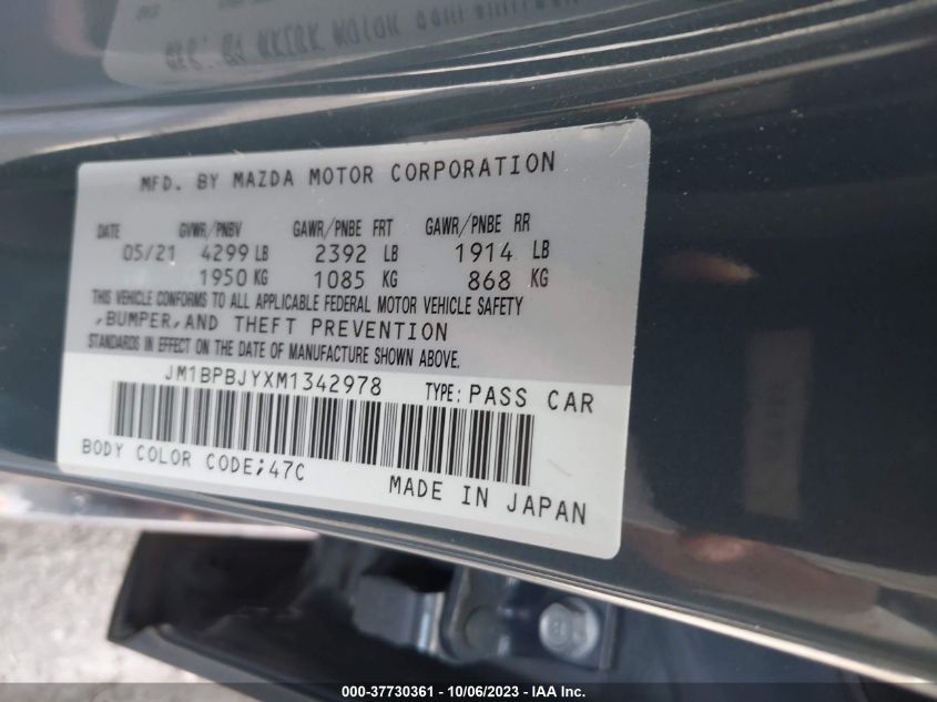 2021 MAZDA MAZDA3 HATCHBACK 2.5 TURBO JM1BPBJYXM1342978