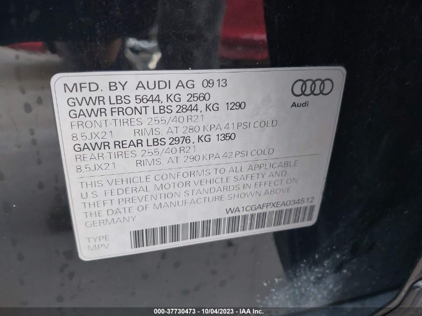 2014 AUDI SQ5 PREMIUM PLUS WA1CGAFPXEA034512